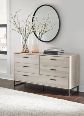 Signature Design by Ashley Socalle Modern Industrial 6 Drawer Dresser, Natural Beige