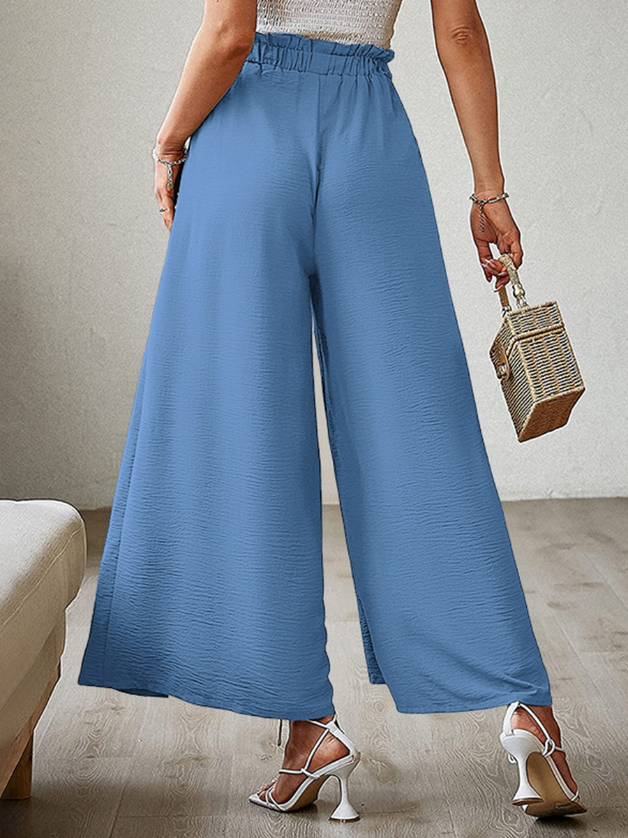 Summer Bow Loose High Waist Pleated Wide Leg Pants With Belte