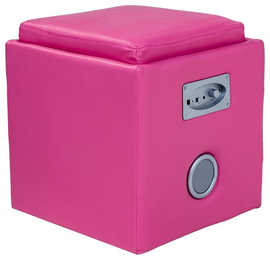 Bowery Hill Faux Leather Square Speaker Ottoman in Pink Finish   Contemporary   Footstools And Ottomans   by Homesquare  Houzz