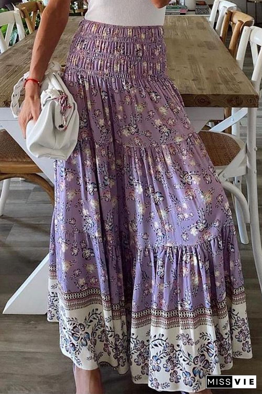 Floral Print Elastic Maxi Skirts