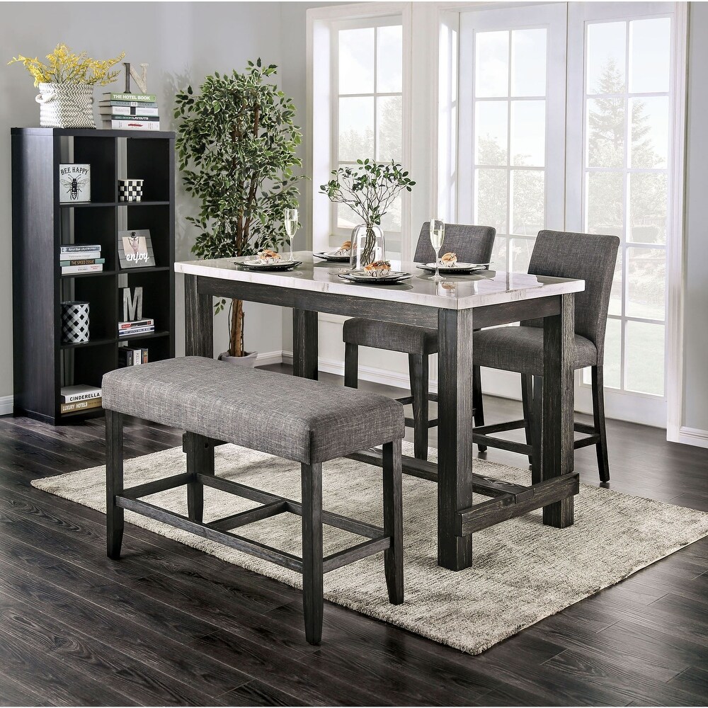 Shap Rustic Solid Wood Padded 4 Piece Counter Height Dining Set by Furniture of America