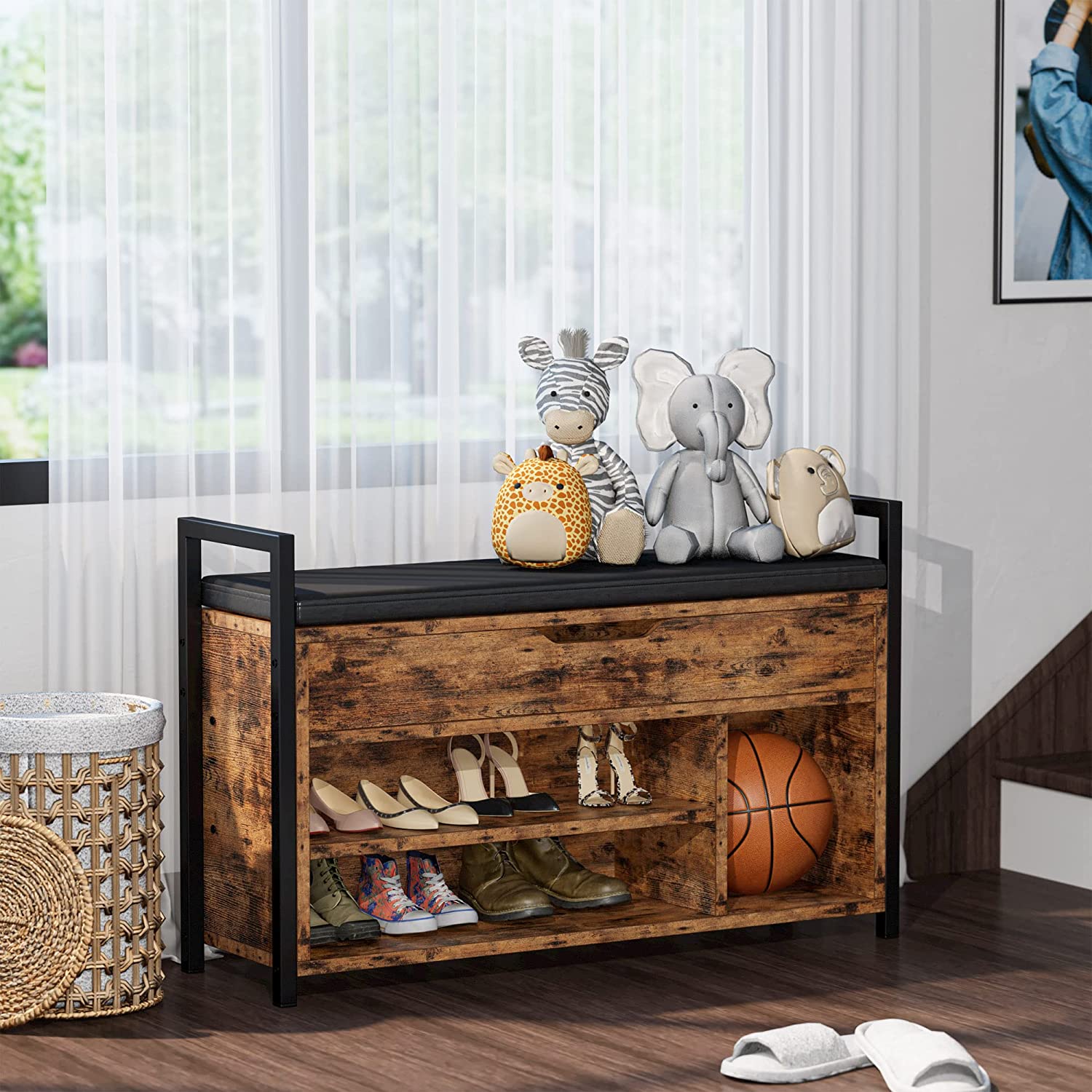 Shoe Storage Bench, Entryway Bench with Storage Box 2-Tier Shoe Rack for Entryway, Bedroom, Hallway