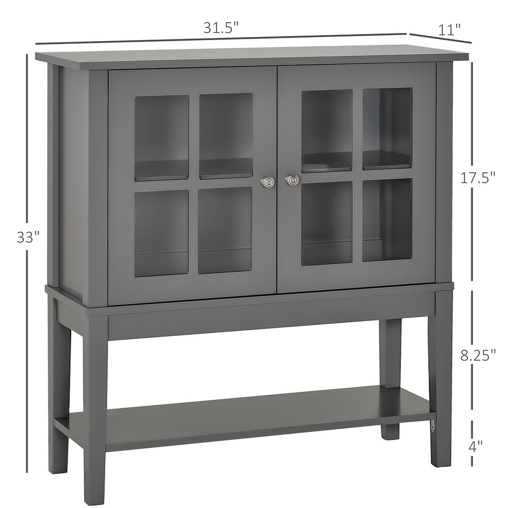 Coffee Bar Cabinet  Modern Sideboard Buffet Cabinet  Kitchen Cabinet with 2 Glass Doors  Adjustable Inner Shelving  Grey