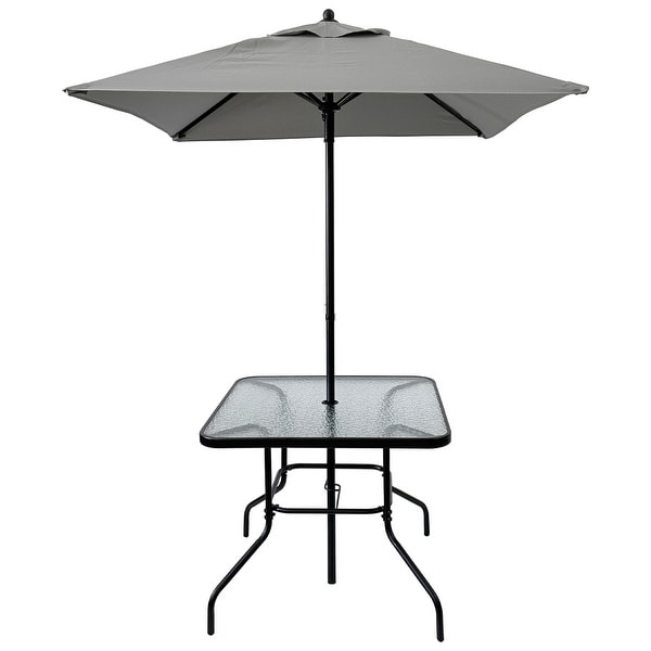 Black Metal Outdoor Patio Dining Set for 4 People with Table，4 Chairs and Umbrella