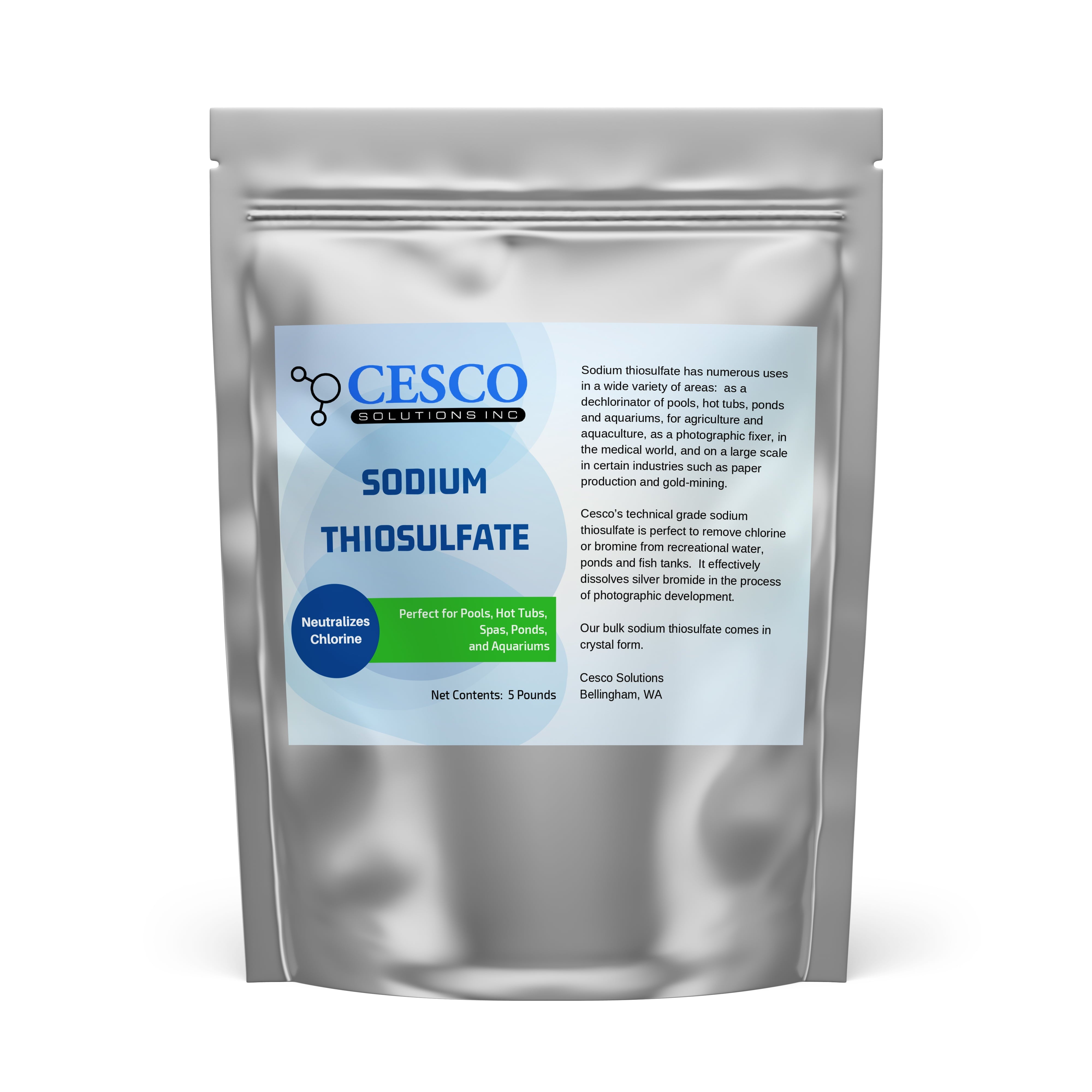 Pool Dechlorinator Sodium Thiosulfate Pentahydrate 5 lbs by Cesco Solutions - Premium Chlorine Neutralizer for Pools, Aquarium, Pond - Technical-Grade Chlorine Remover for Hot Tubs - Bulk Package