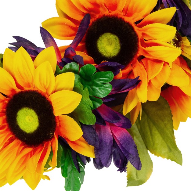 Northlight Sunflower And Mum Twig Autumn Artificial Floral Wreath 20 inch