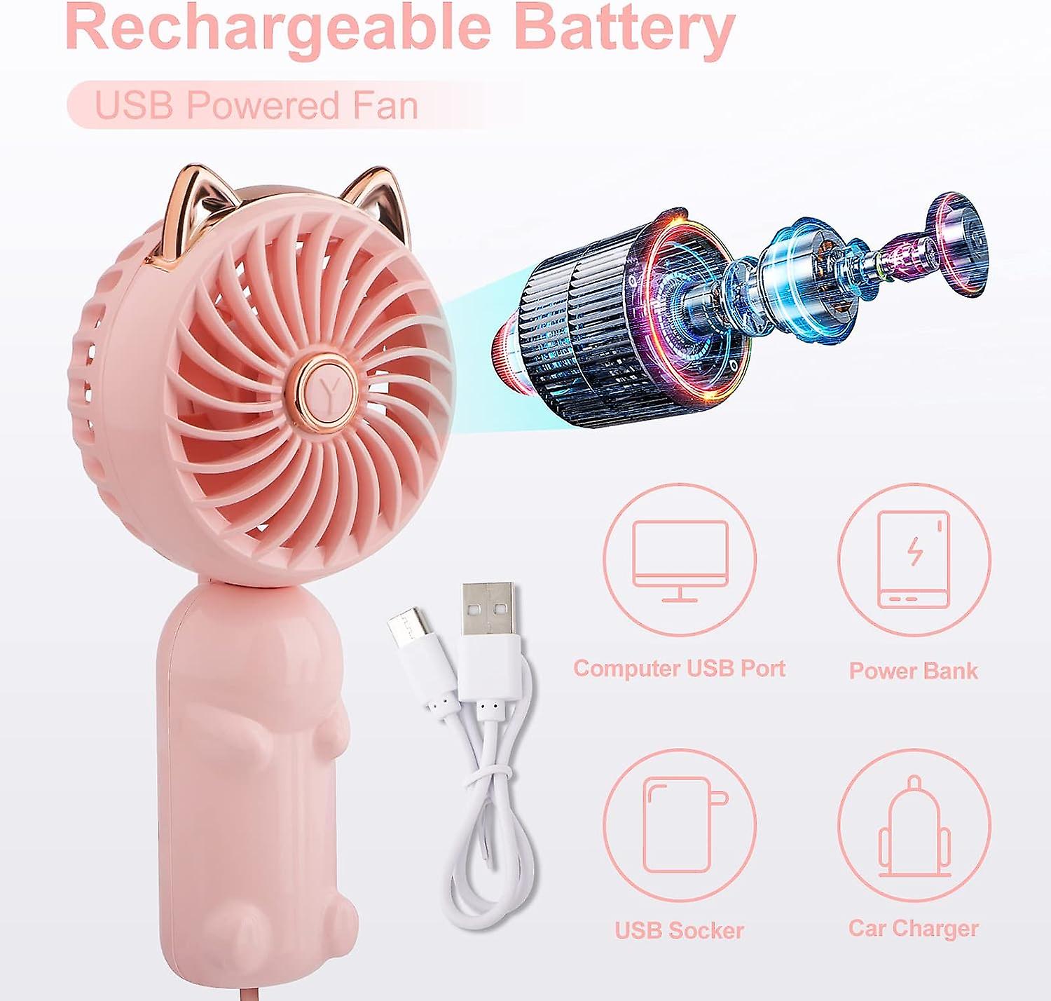 Portable Mini Fan With Rechargeable Battery And 3-speed， Outdoor Small And Cute Personal Electric Fan For Women/children， Foldable Fan For Bedroom