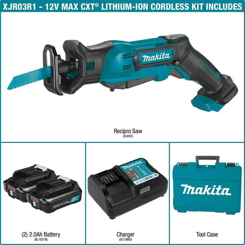 Makita 12V max CXT Lithium-Ion Cordless Variable Speed Reciprocating Saw Kit with Case RJ03R1