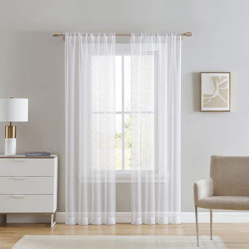 Beatrice Home Fashions Verona Set of 2 Metallic Sheer Window Curtain Panels