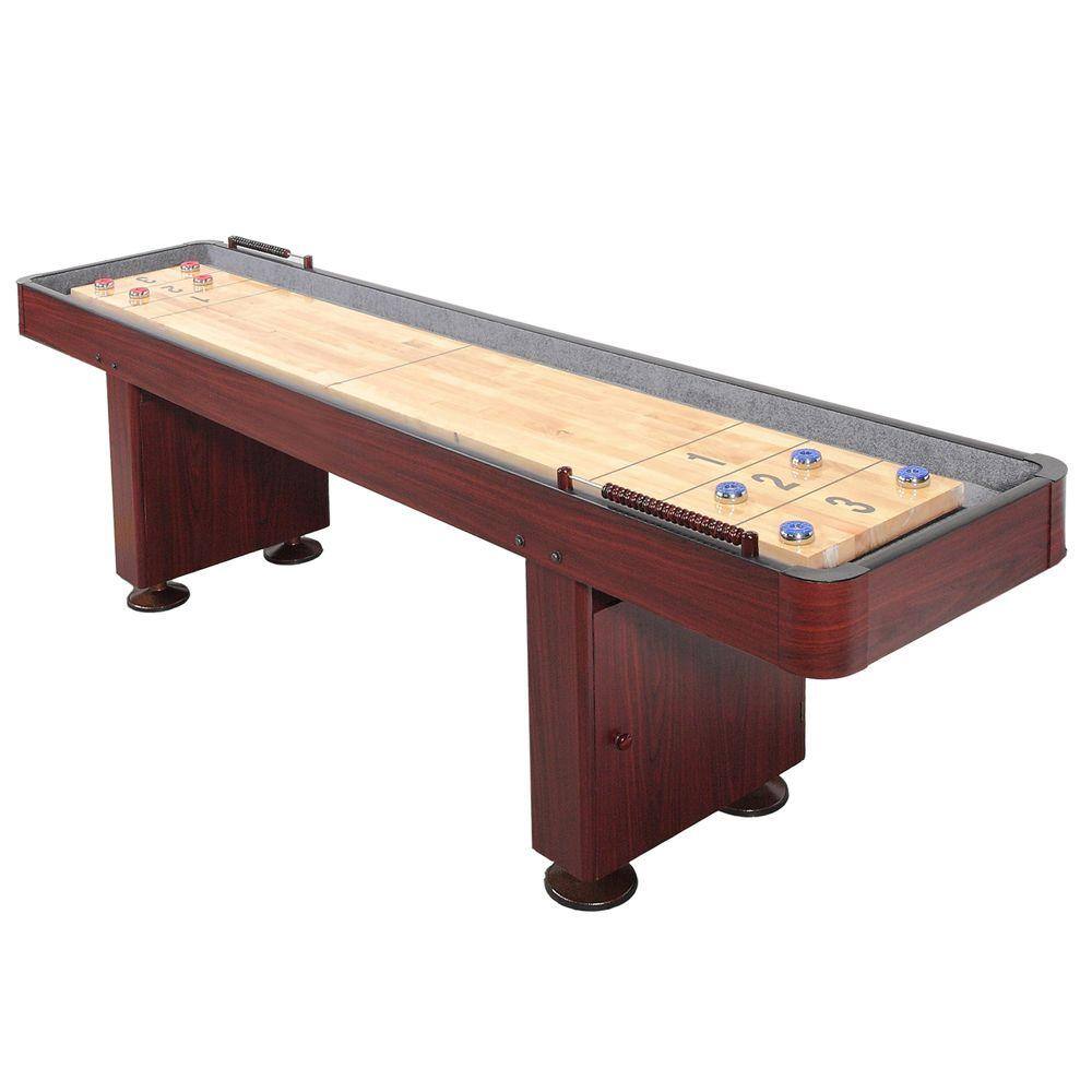 Hathaway Challenger 12 ft. Shuffleboard Table w Storage Cabinets Climate Adjusters Leg Levelers 8 Pucks Brush and Wax BG1214