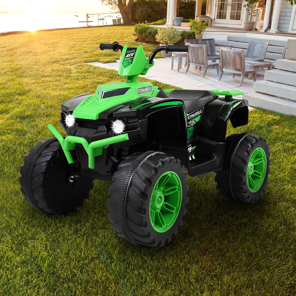 12V Battery-Powered Ride-On for Kids Electric 4-Wheeler Quad ATV Ride On Toy w/ Music Horn LED Lights 2 Speeds for Boys Girls Ages 3-7, Green