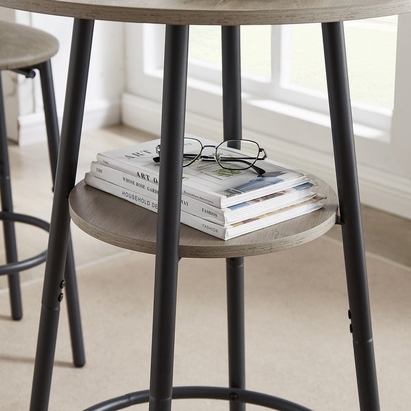 3pcs Industrial Style Bar Table Set with Storage Shelf and Footrest