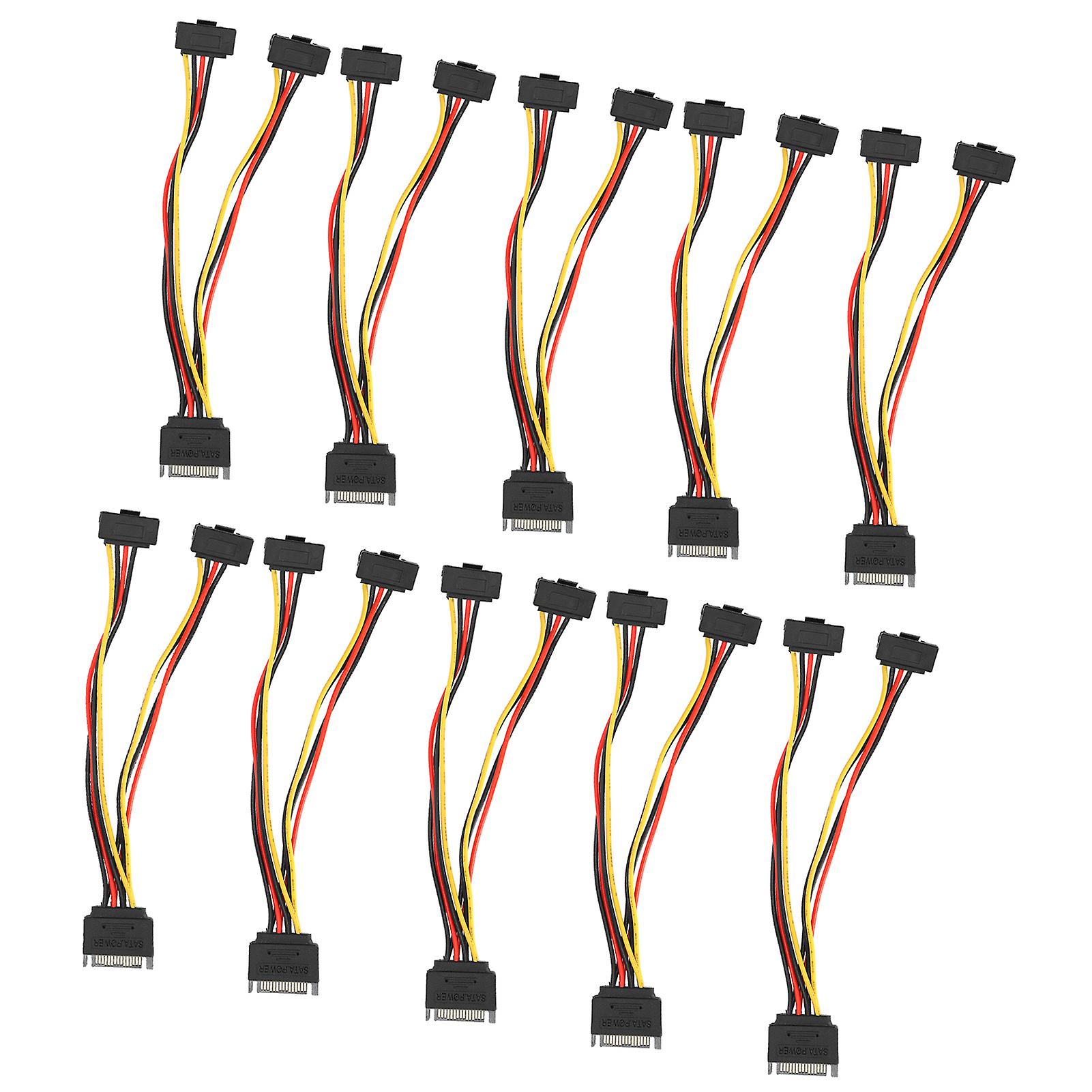 10pcs Sata Power Adapter 15pin 1 Male To 2 Female Right Angle Connector Mains Cord For Transfer Data Charge