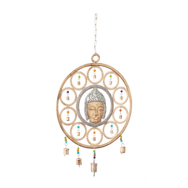 X 15 quot Eclectic Metal Buddha Windchime Gold Olivia amp May