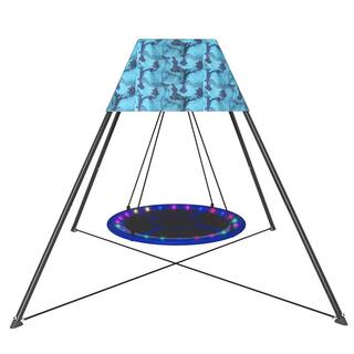 Tatayosi Blue Specialty Swing Stand with Oxford Tent and Nest Swing and LED Strips J-H-W55058044