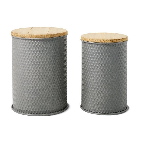 Glitzhome Set of 2 Modern Gray Honeycomb Nesting Side End Table Storage Stool