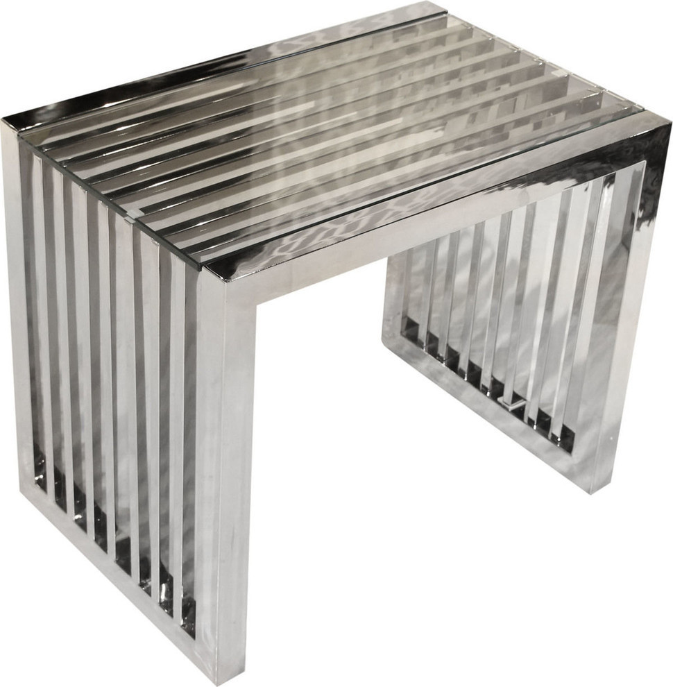 Soho Rectangular Stainless Steel End Table With Tempered Glass Top   Contemporary   Side Tables And End Tables   by HedgeApple  Houzz