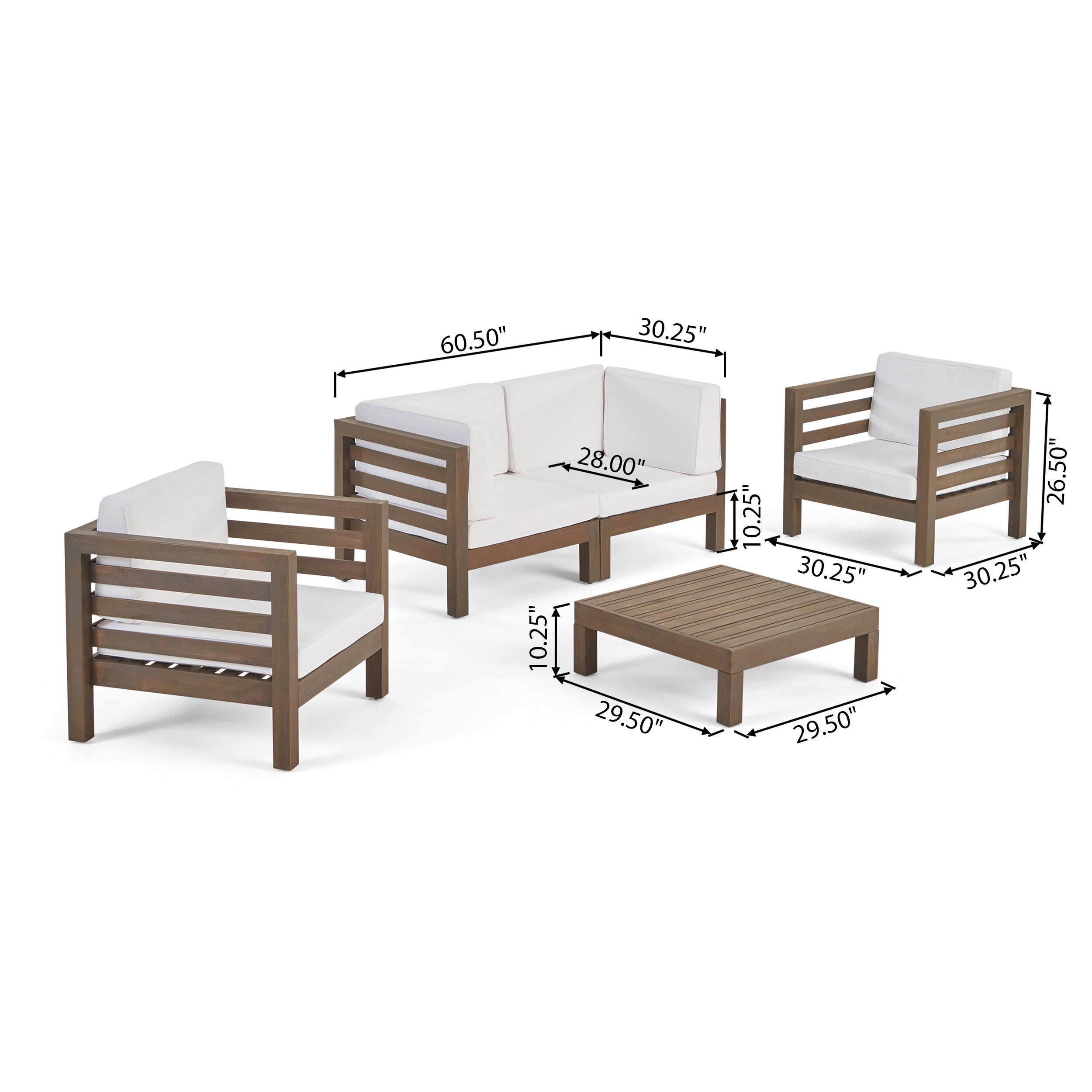 Emma Outdoor 4 Seater Acacia Wood Loveseat Chat Set