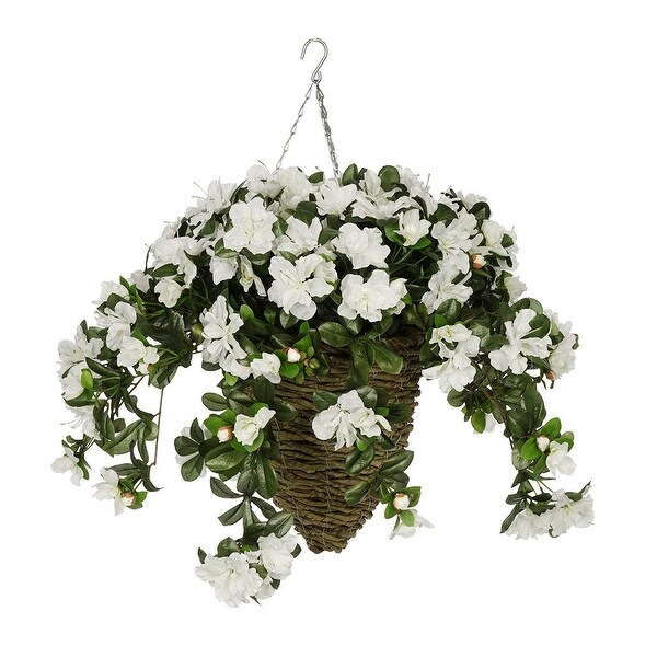 Faux White Azalea Hanging Basket