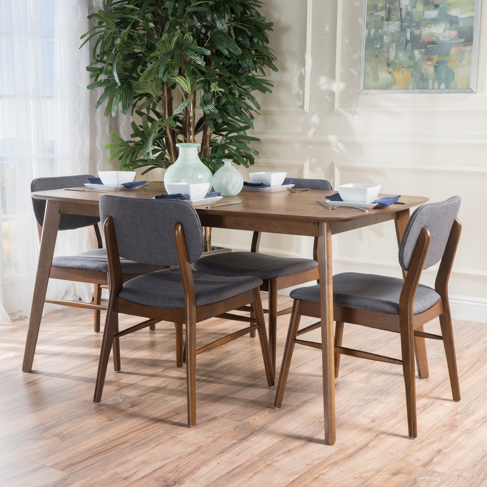 Beatrice Mid-Century Design 5 PC Wood Finished Dining Set