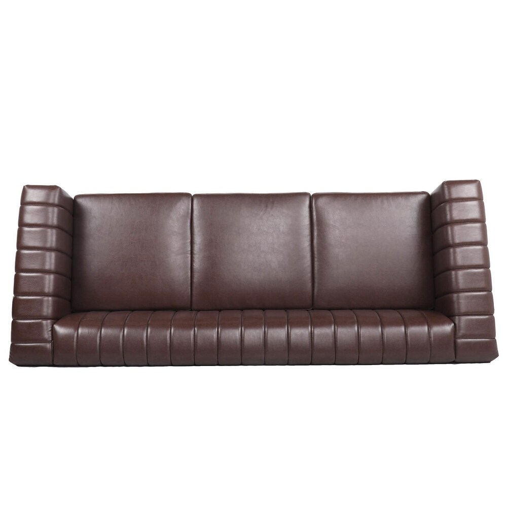 Removable Cushion Couch PU 3 Seater Sofa w/ Nailheads Square Arm  Brown