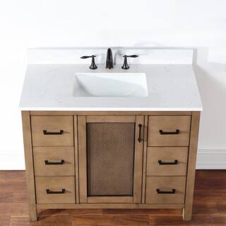 Altair Hadiya 42 in. W x 22 in. D x 34 in. H Bath Vanity in Brown Pine with Carrara White Composite Stone Top 542042-BR-AW-NM