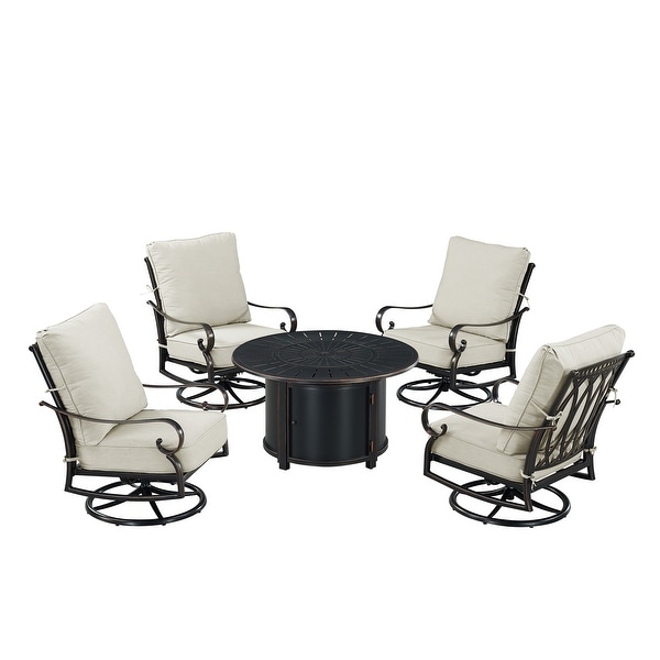 Black Aluminum Fire Table Set with Four Club Chairs