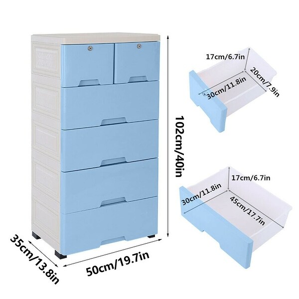 Modern 6 Drawer Dresser， 5 Layers Drawer Chest Storage Cabinet Tall Dresser Organizer with Rolling Wheels， Keys for Clothes - - 37668868