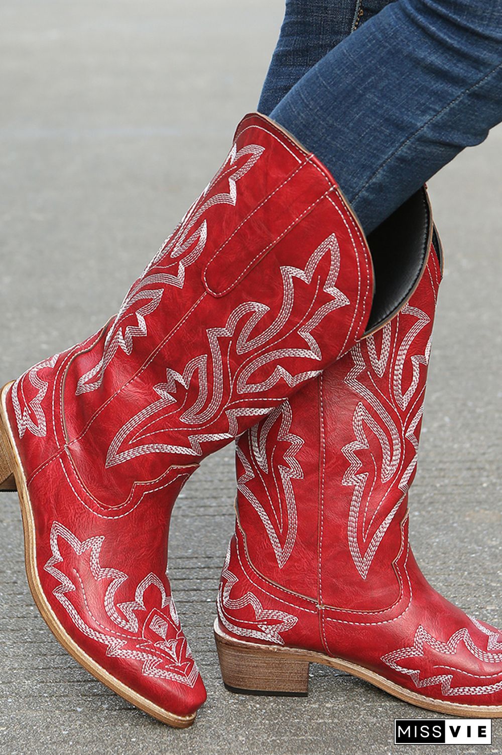 Graphic Chunky Western Boots Women Wholesale