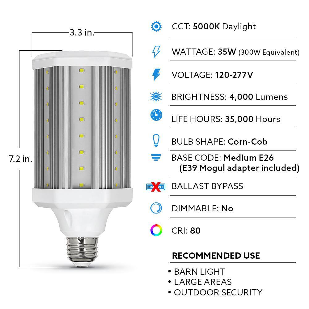 Feit Electric 300-Watt Equivalent Corn Cob High Lumen Daylight (5000K) HID Utility LED Light Bulb (1-Bulb) C40005KLEDG2HDRP