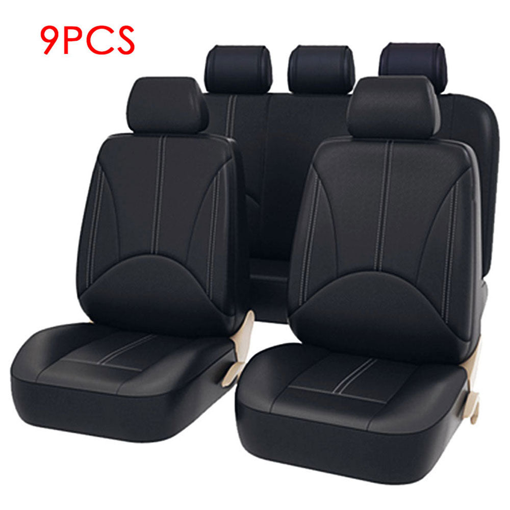 Harupink 9 PCS Universal Black Heavy Duty Leather Look Car Seat Covers Set Car Washable