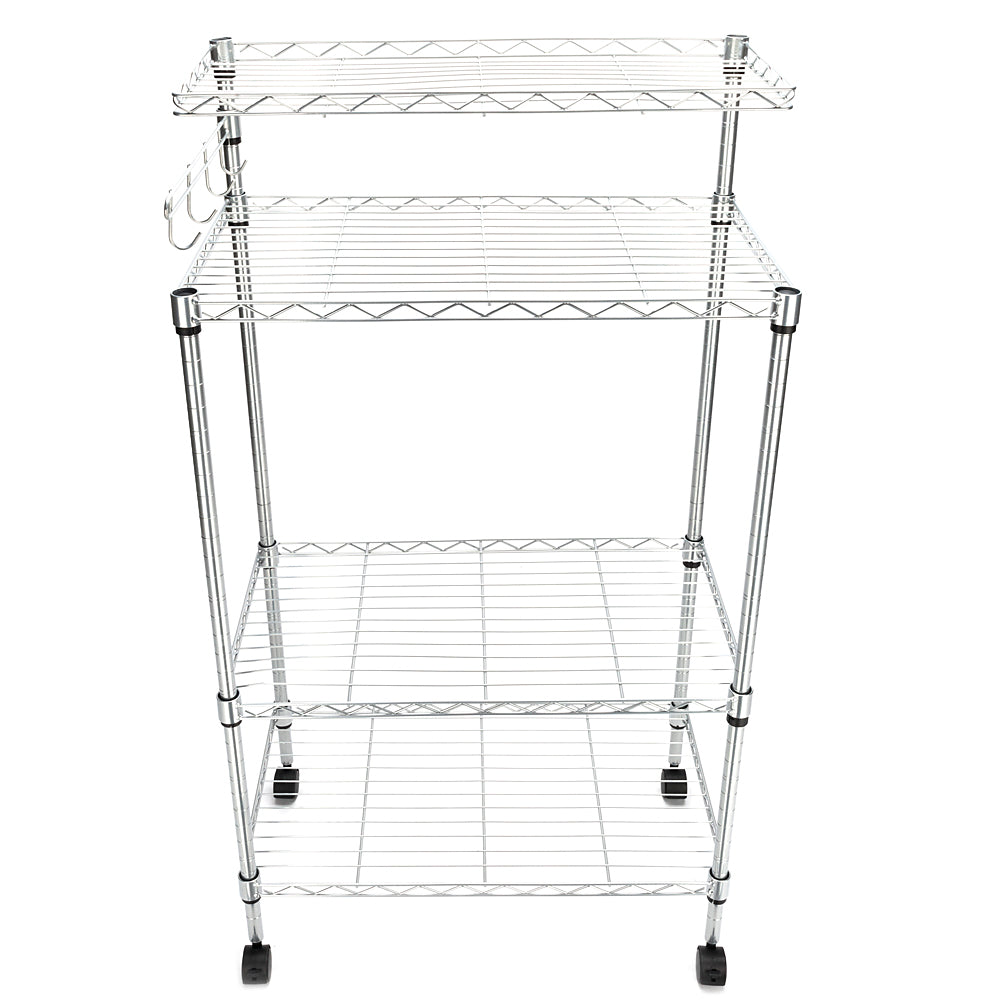 Veryke Microwave Stand， 4-Tier Bakers Racks for Kitchen， Kitchen Corner Bakers Rack， Food Storage Shelf for Spice Rack Organizer Workstation， Silver