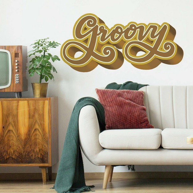 Groovy Retro Peel And Stick Giant Wall Decal Mustard gold Roommates