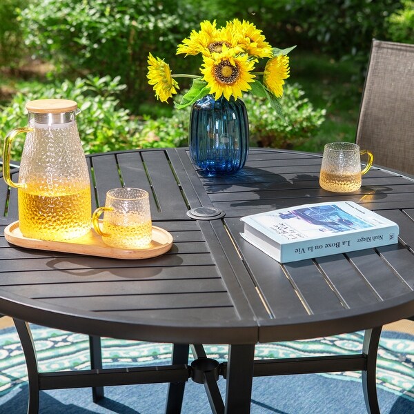 MAISON ARTS 5Piece Patio Dining Set，Geometrically Stamped Round Table and 4 Textilene Dining Chairs