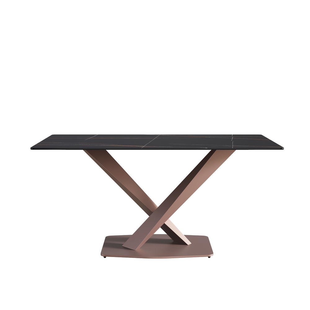 63 Inch Artificial Stone Metal Leg Dining Table for 6 people