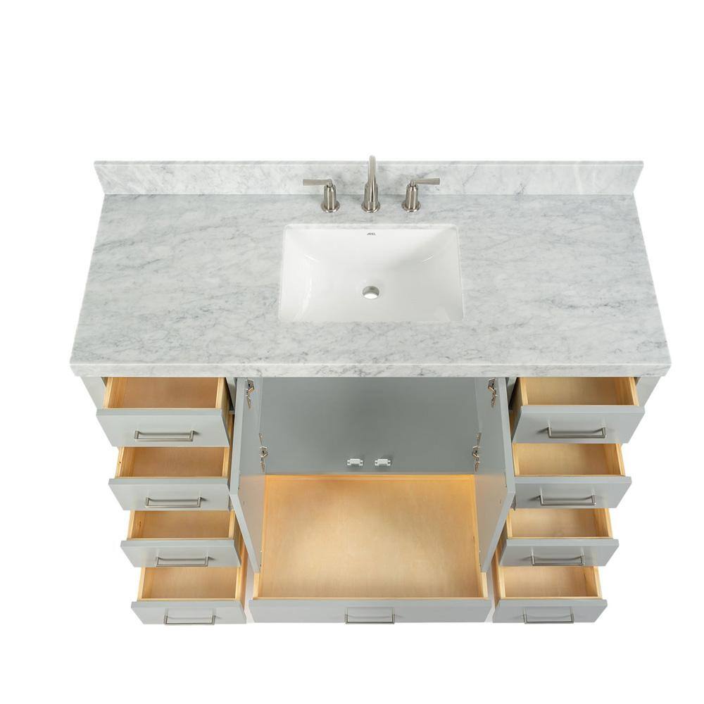 ARIEL Cambridge 55 in. Bath Vanity in Grey with Marble Vanity Top in Carrara White with White Basin A055SCWRVOGRY