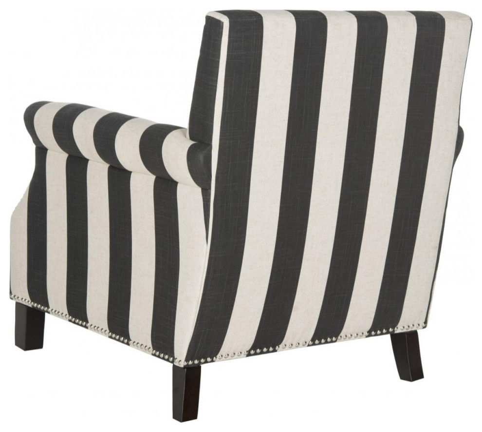 Jennifer Club Chair With Awning Stripes Silver Nail Heads Dark Gray/White   Farmhouse   Armchairs And Accent Chairs   by V.S.D Furniture  Houzz