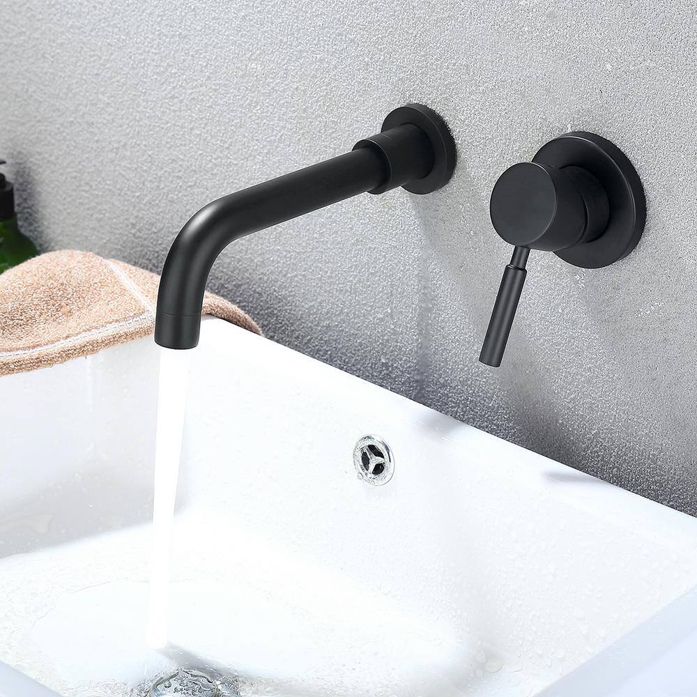 WELLFOR Single-Handle Wall Mount Bathroom Faucet in Matte Black WB-FA055MB