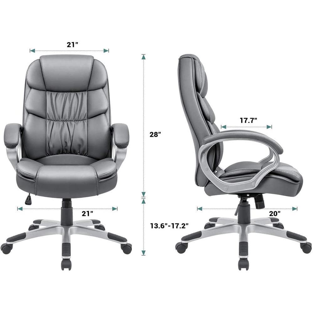 LACOO Gray Big and High Back Office Chair, PU Leather Executive Computer Chair with Lumbar Support T-OCBC8004