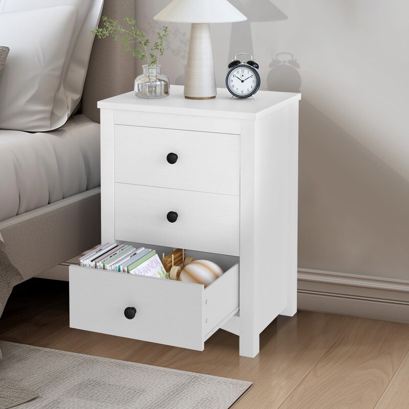 Modern Nightstands Set of 2  Wooden End Table with Three Drawers  Small Sofa Side Table  Bedside Table for Living Room  Bedroom