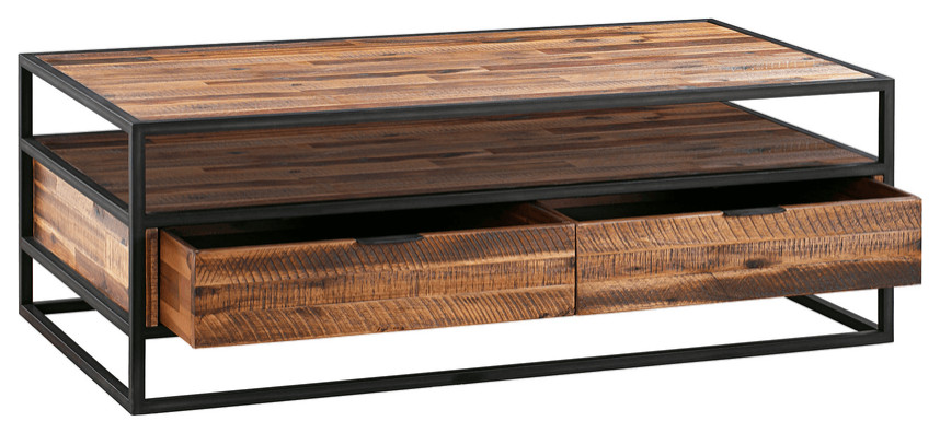 50 quotBrown And Black Solid Wood Rectangular Coffee Table With Shelf   Coffee Tables   by HomeRoots  Houzz