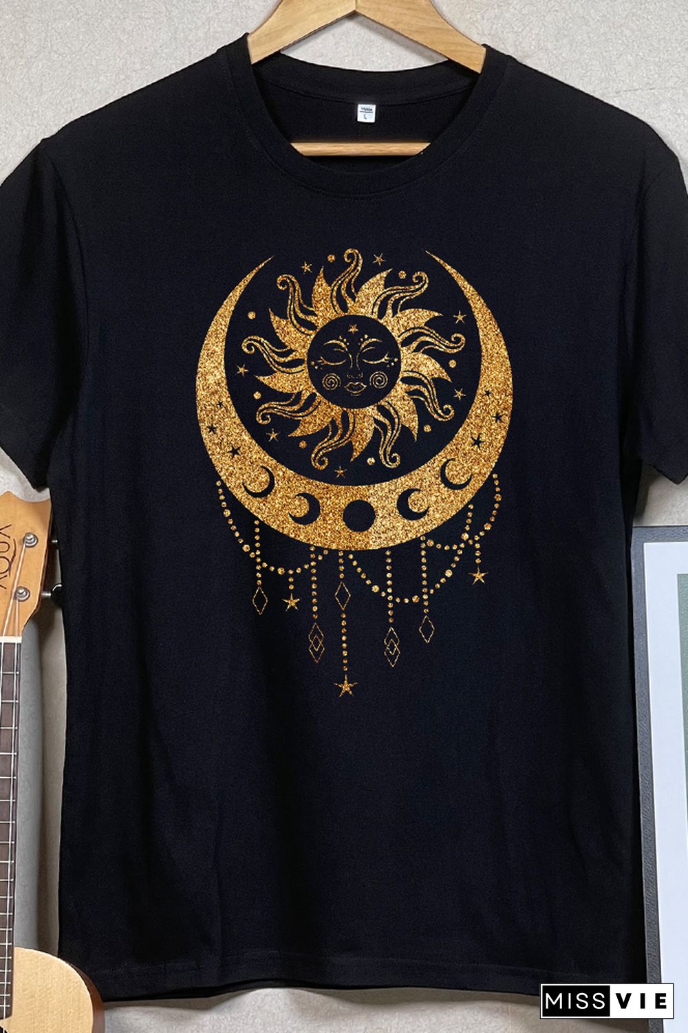 Sun and Moon Printed Graphic Tees for Women Wholesale Short Sleeve T shirts Top