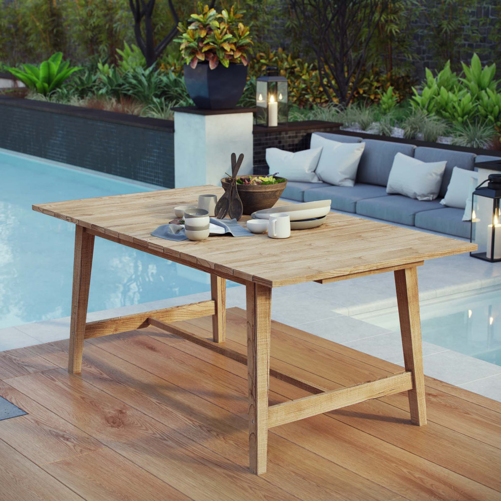 Dorset Outdoor Teak Wood Dining Table  Natural   Outdoor Dining Tables   by Homesquare  Houzz