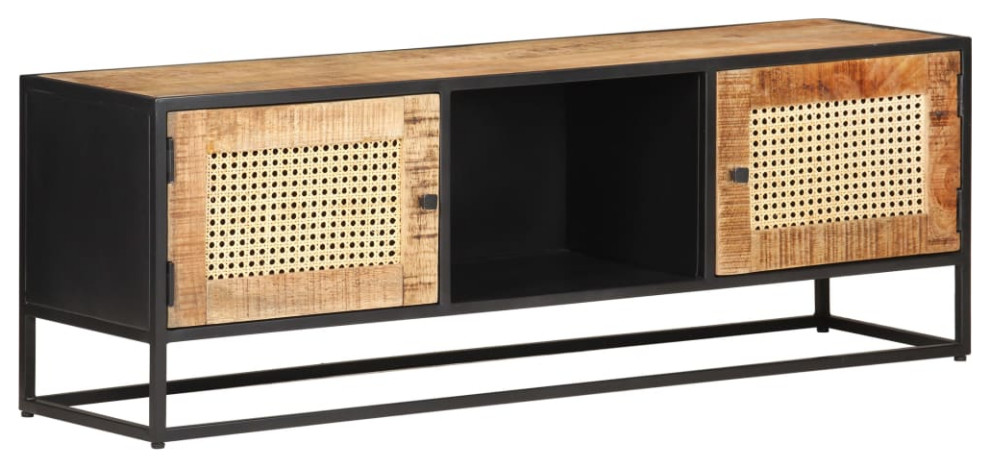 vidaXL TV Stand TV Unit Sideboard Cupboard Rough Mango Wood and Natural Cane   Tropical   Entertainment Centers And Tv Stands   by vidaXL LLC  Houzz