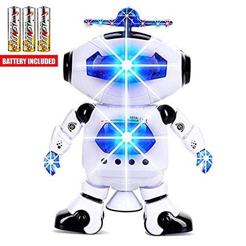 Toysery walking Robot for kids - 360° Body Spinning Dancing Robot Toy with LED Lights Flashing and Music， electronic learning toy robot