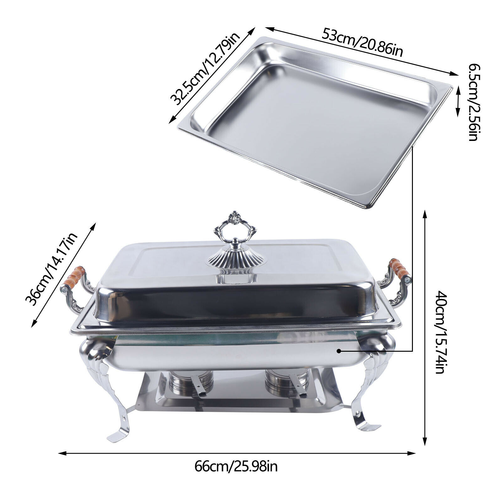 Loyalheartdy 8QT Stainless Steel Chafer Chafing Dish Buffet Set Silver Rectangle Buffet Party Food Warmer 25.98*14.17*15.74In