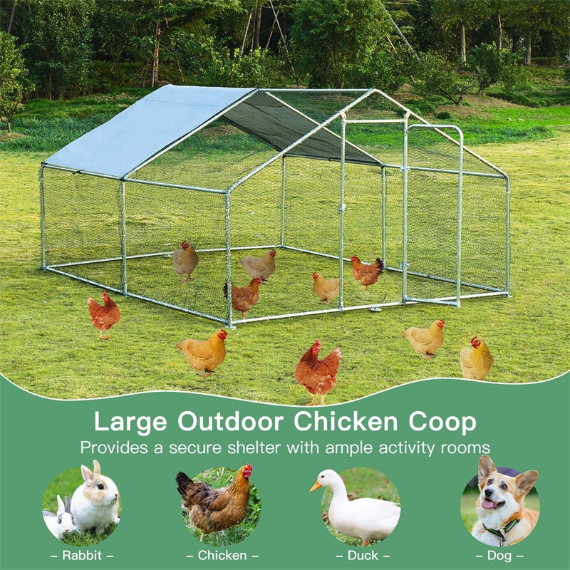 10' x 13¡® Large Metal Chicken Coop Run Walk-in Poultry Cage Hen Run House Shade Cage for Outdoor Backyard Farm