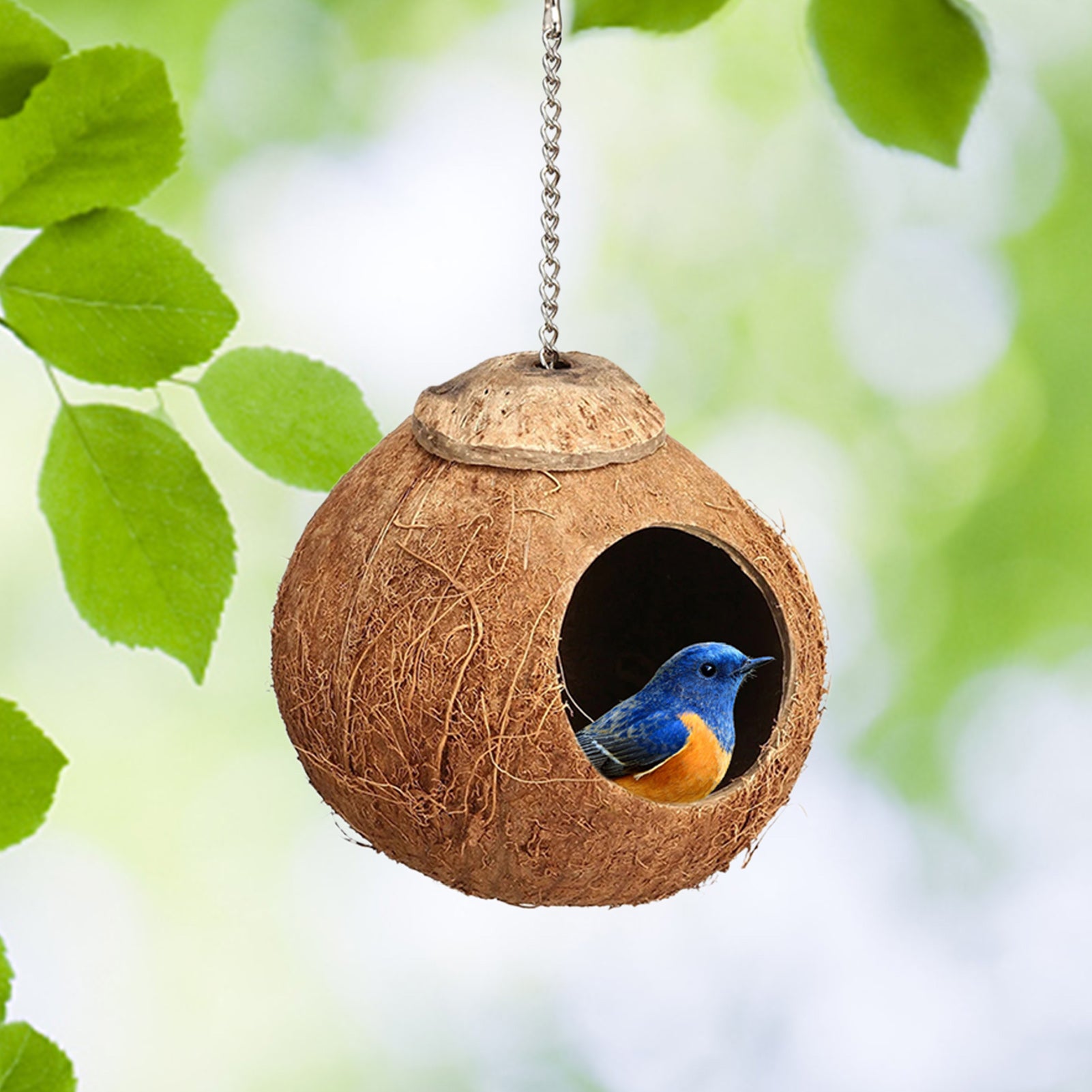 Coconut Birds Nest， Bird Cage with Climbing Ladder， Coconut Hide Bird Shell Breeding Nest for Parrot Parakeet Lovebird Finch Canary