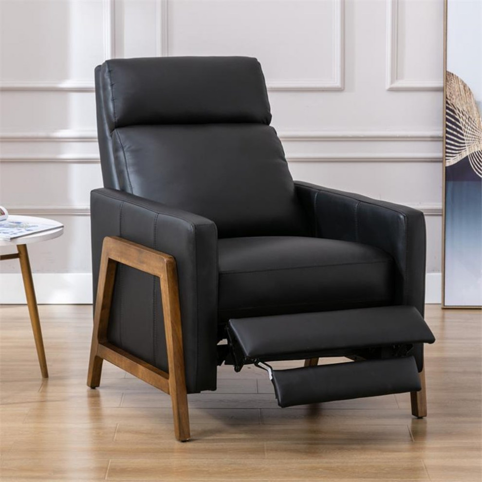 Bowery Hill Modern Leather Push Back Recliner in Black Finish   Transitional   Recliner Chairs   by Homesquare  Houzz