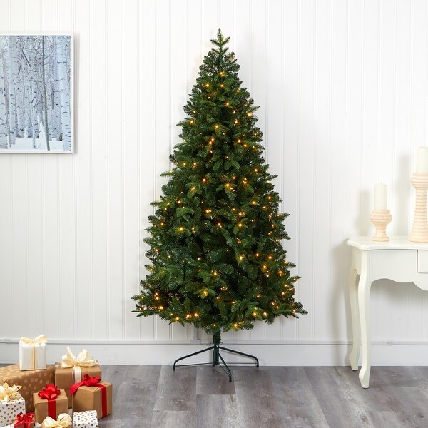 7' Grand Teton Spruce Flat Back Christmas Tree with 220 Clear LED